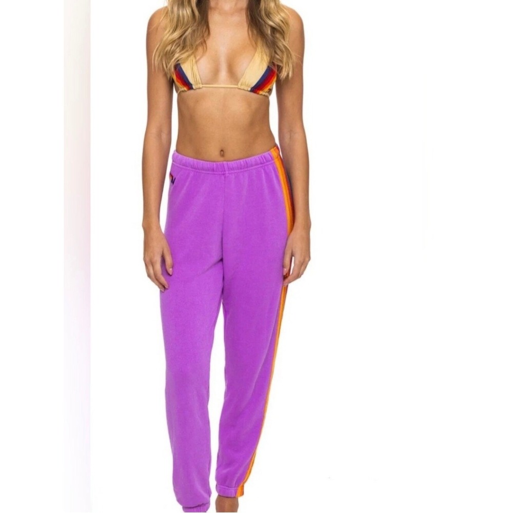 Aviator Nation Sweatpants Women Small Purple Good Rainbow Stripe Joggers